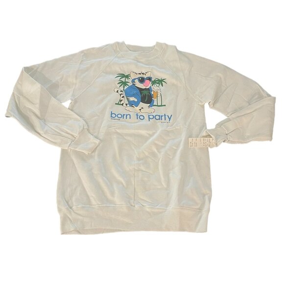 Vintage 1985 Jim Benton Born To Party Women's Sweatshirt Made In USA, Size S NWT - Picture 1 of 8